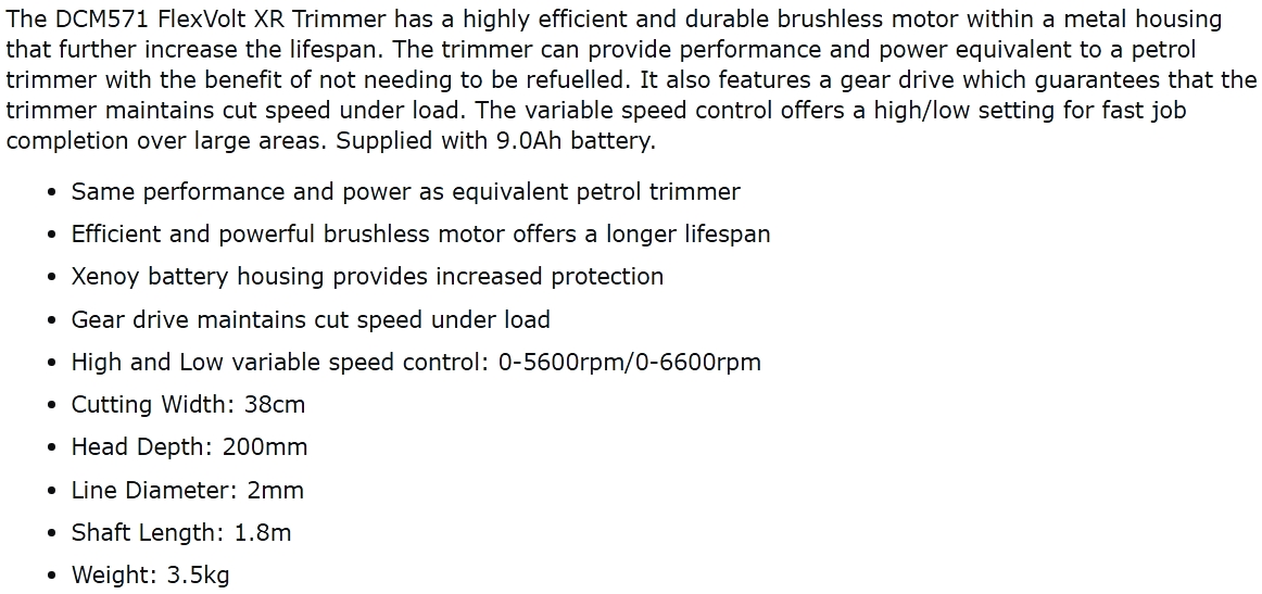 חרמש גוזם דשא מקצועי נטען DEWALT DCM571 DCM571X1 54V